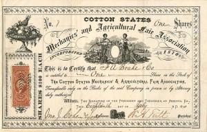 Mechanics' and Agricultural Fair Association - Stock Certificate